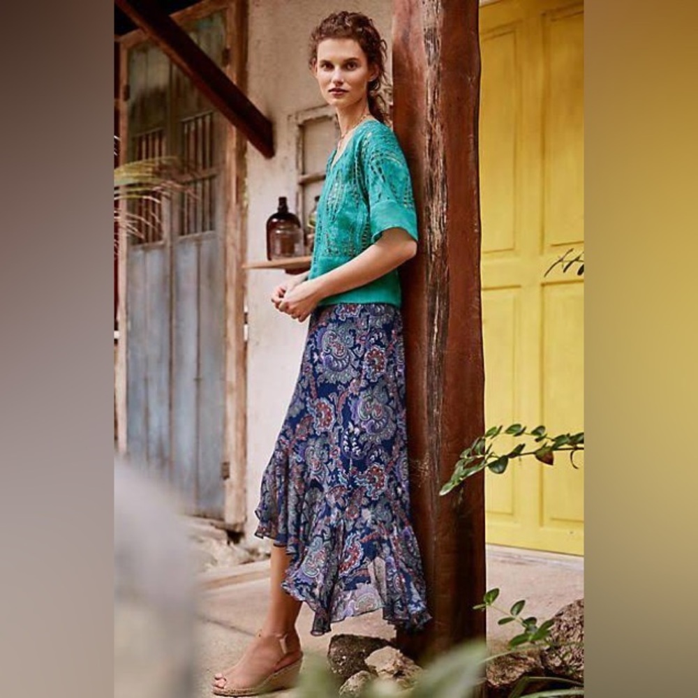 Anthro Vanessa Virginia 12 Silk Paisley Hi-Low Skirt